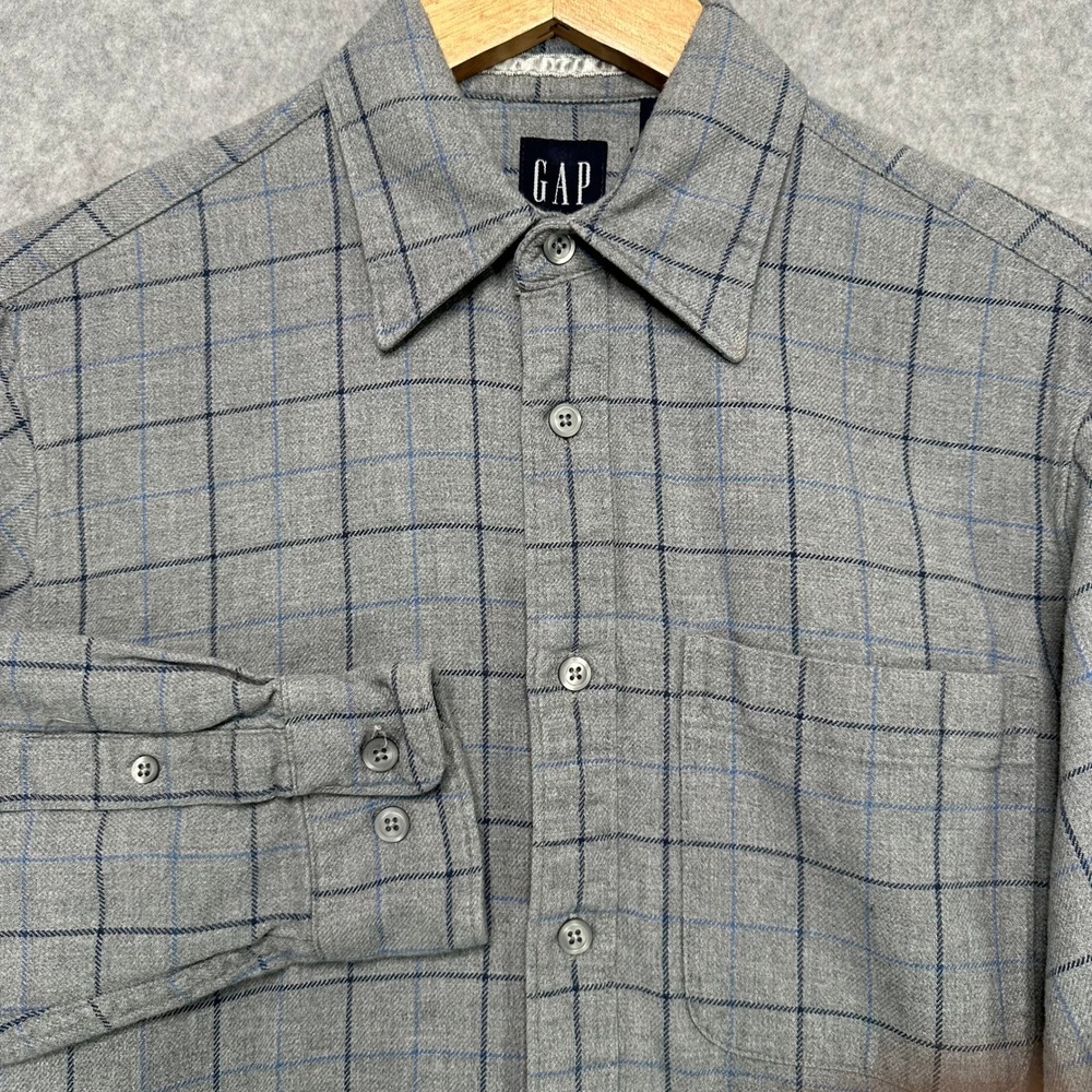 VTG Y2K 2000 GAP Men's Plaid Flannel Button Up Shirt‎ Casual Size XS Gray Blue